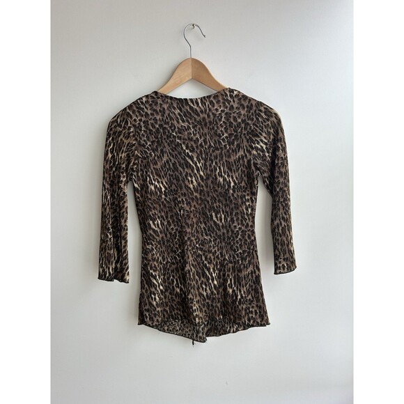 90s Y2K Notations Leopard Crinkle Material V-neck Top Dead Stock Size S - Picture 8 of 10